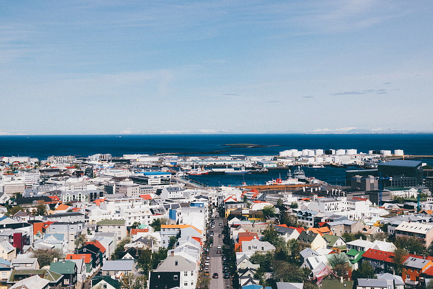 Aerial View of Reykjavik Cityscape and Harbor