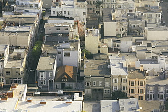 Aerial View of San Francisco Victorian Houses and Rooftops