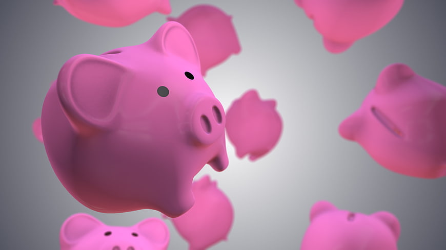 3D Pink Piggy Banks Floating in Mid-Air