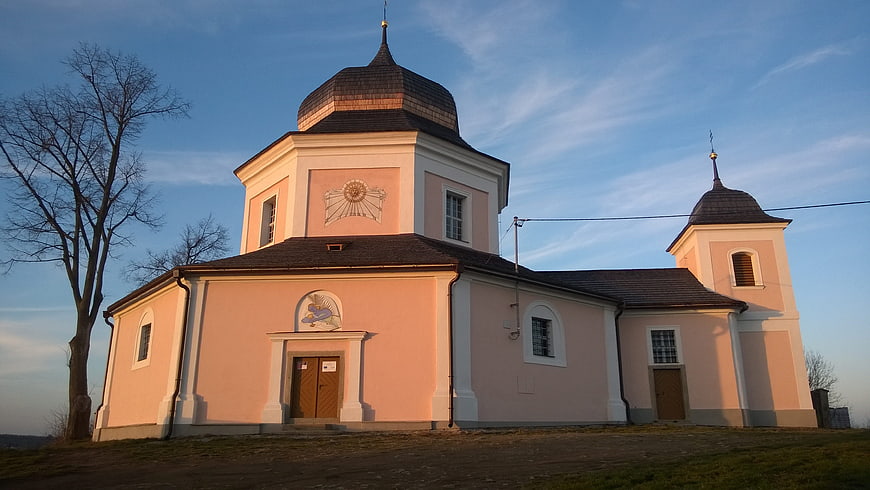 Pink Baroque Church on a Hill at Sunset