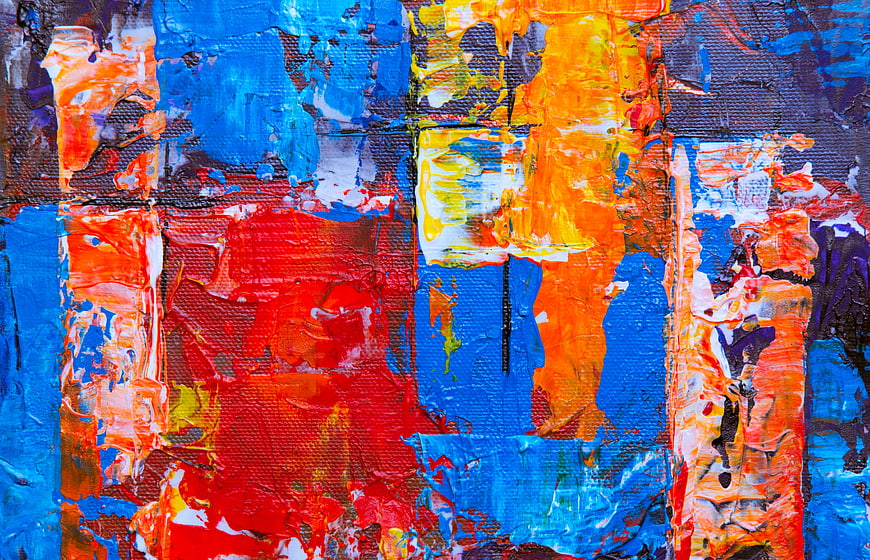 Abstract Acrylic Painting with Vibrant Blue, Red, and Orange Textures