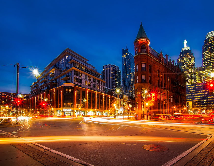 Toronto Cityscape at Night with Long Exposure Traffic Lights