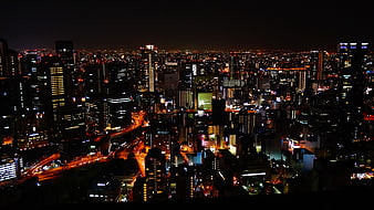 Osaka Japan Night Cityscape Skyline View