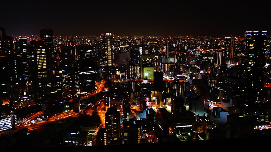 Osaka Japan Night Cityscape Skyline View