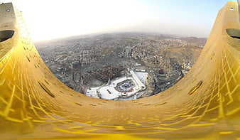 Aerial View of Makkah City and Grand Mosque from High Altitude