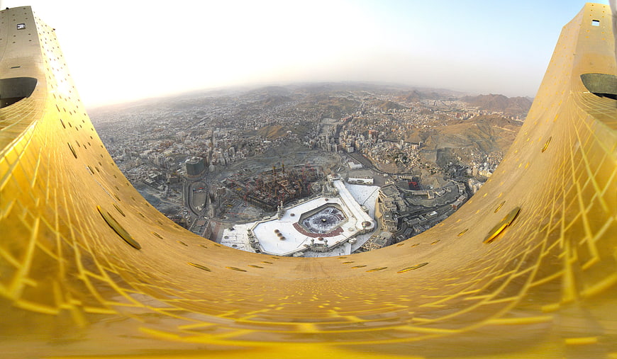 Aerial View of Makkah City and Grand Mosque from High Altitude