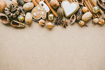 Christmas baking flat lay with gingerbread cookies and spices