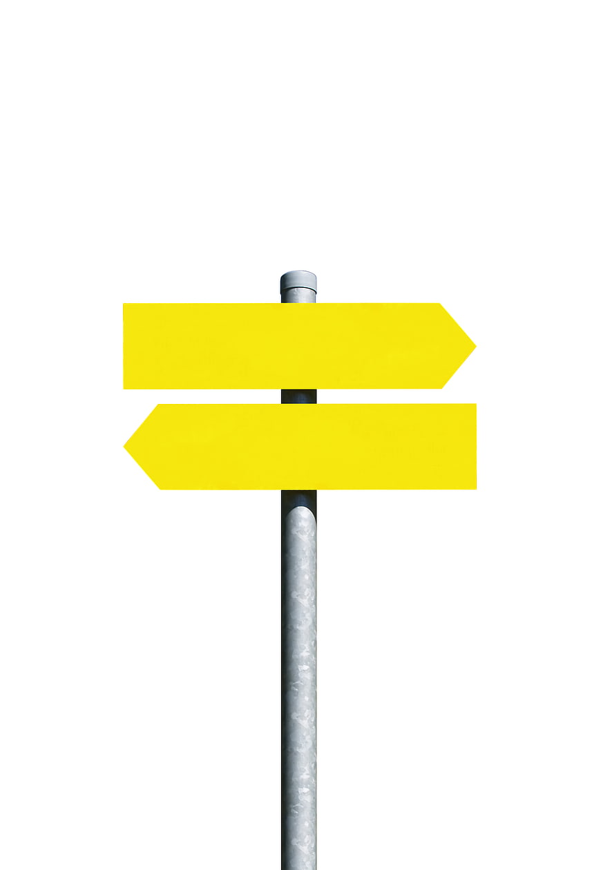Yellow Directional Signpost on White Background