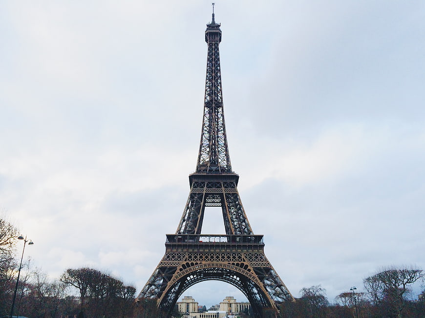 Eiffel Tower in Paris Against Overcast Sky