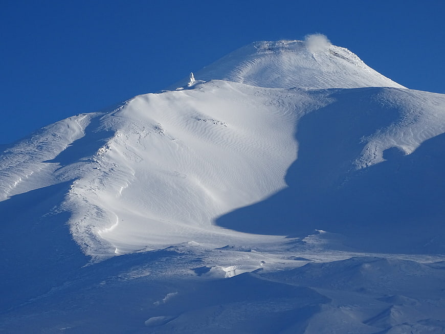 Snow-covered Avachinsky Volcano Peak in Kamchatka