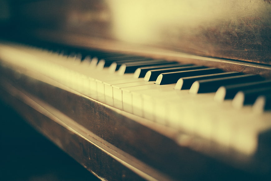 Vintage Piano Keys Close Up With Warm Cinematic Lighting
