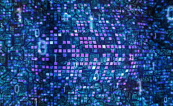 Abstract Blue Digital Circuit Board Pattern With Glowing Binary Data