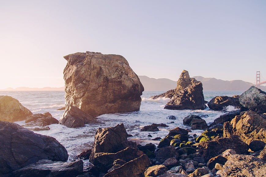 Golden Gate Bridge View from Rocky Ocean Coast