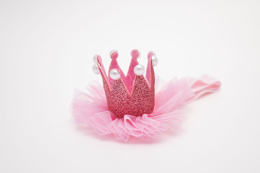 Pink Glitter Princess Crown Headband with Tulle