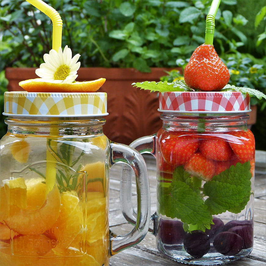 Refreshing Fruit Infused Water in Mason Jars with Straws