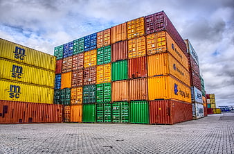 Stacked Multicolored Shipping Containers at Port Terminal