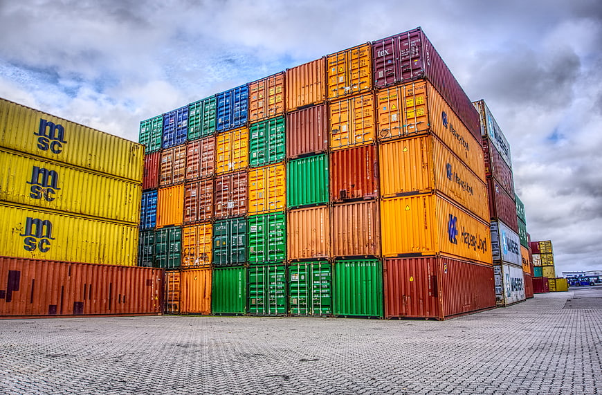 Stacked Multicolored Shipping Containers at Port Terminal