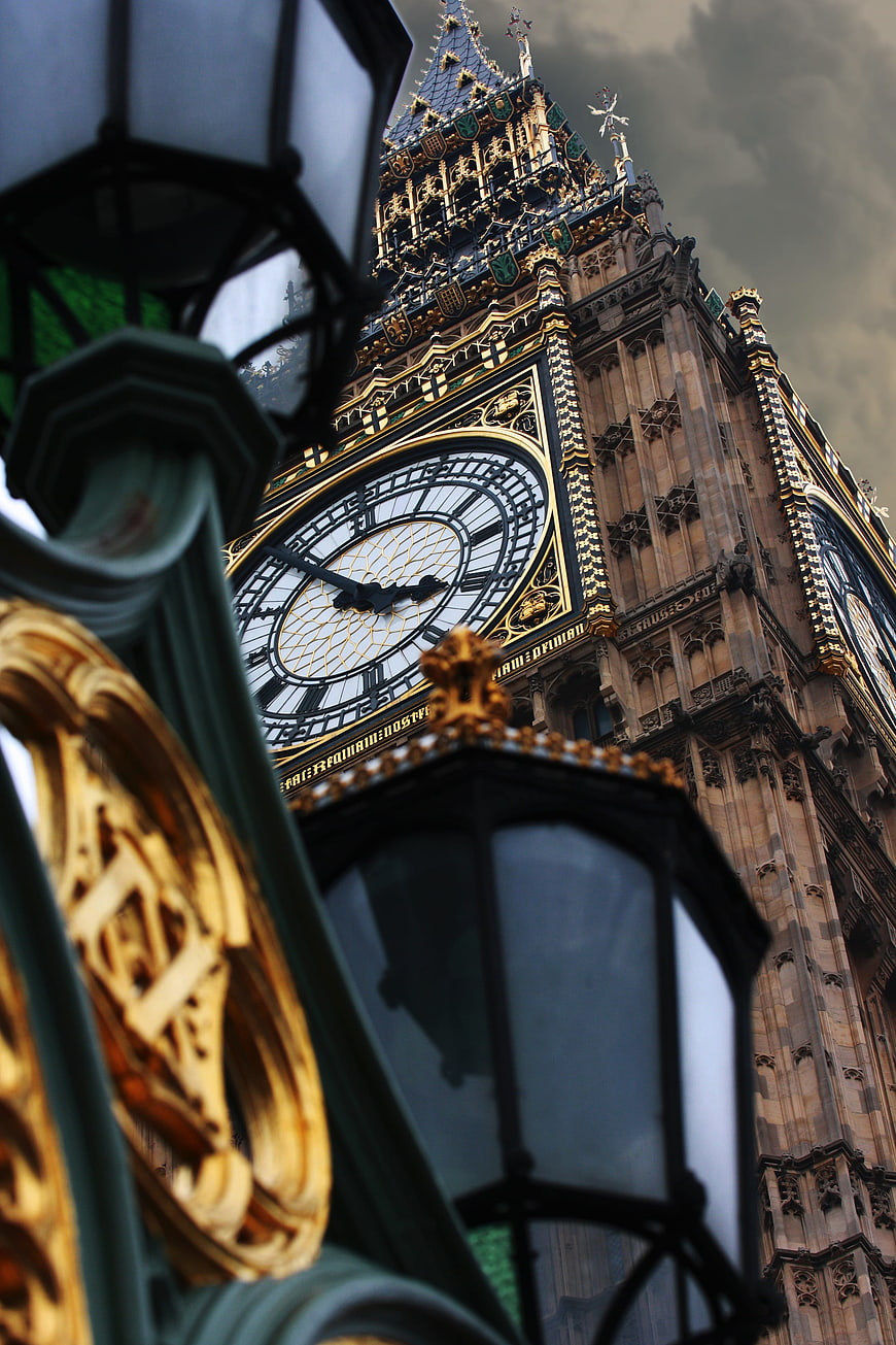 Big Ben Clock Tower Viewed Through Ornate Street Lamp