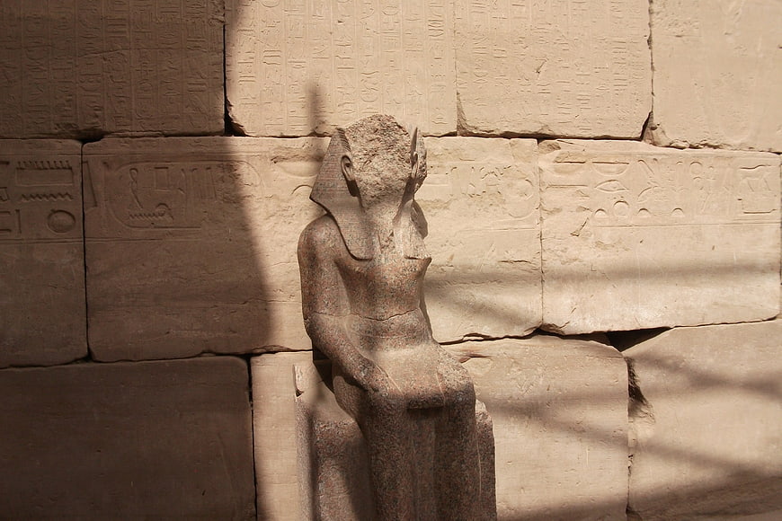 Ancient Egyptian Statue with Hieroglyphs in Luxor