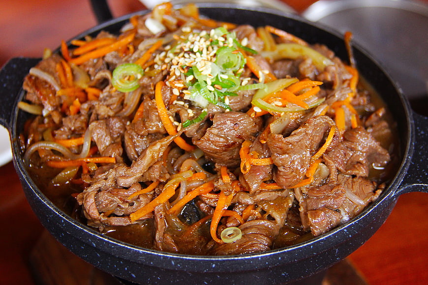 Sizzling Korean Beef Bulgogi in Cast Iron Skillet