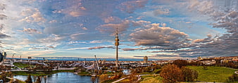 Panoramic View of Munich Olympic Park and Tower at Dusk