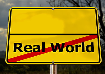 Conceptual Yellow Road Sign With Real World Text And Red Slash