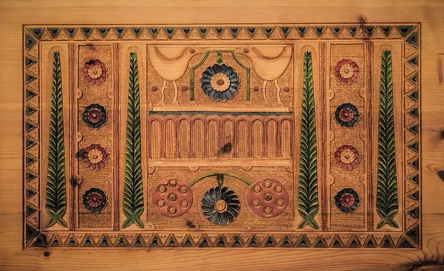 Traditional Cypriot Wood Carving with Floral and Bird Motifs