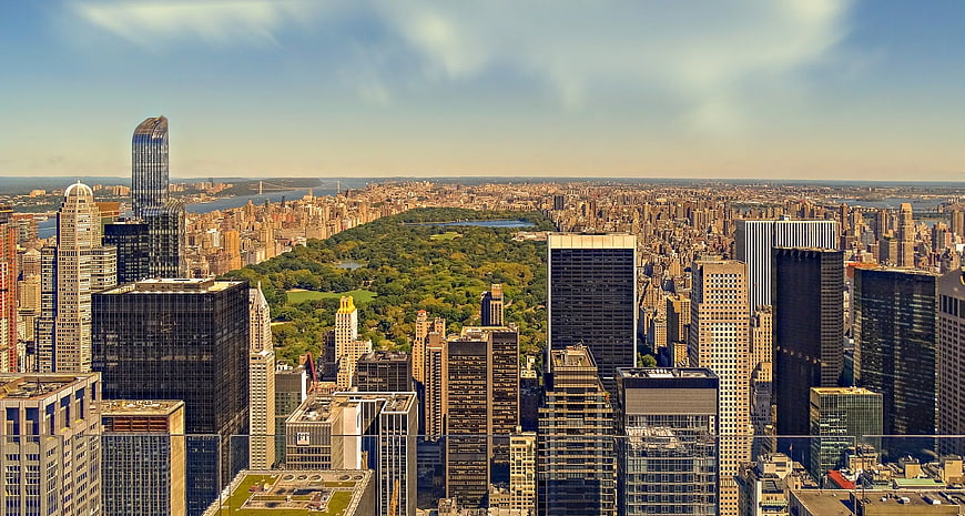 Aerial View of Central Park and Manhattan Skyline