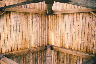 Wooden ceiling beams and planks interior architecture