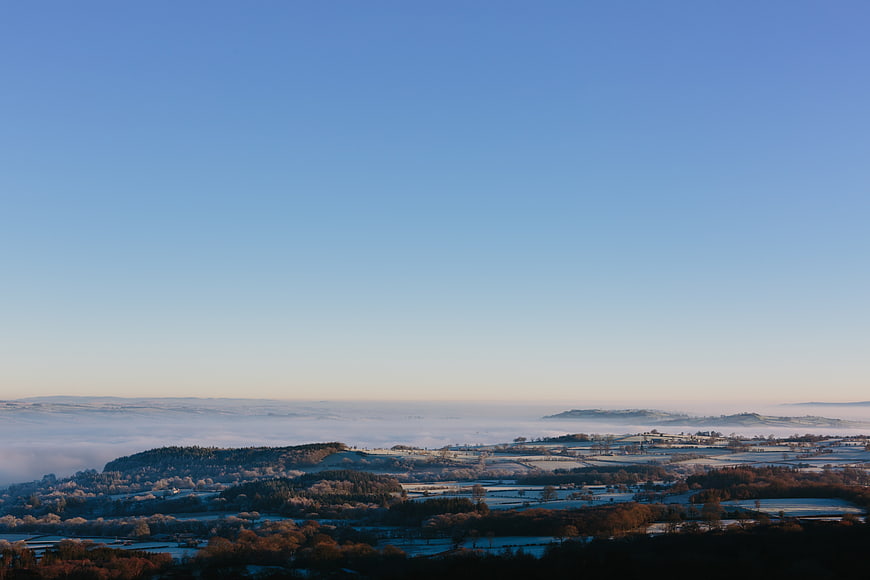 Winter Landscape with Sea of Fog and Snowy Hills