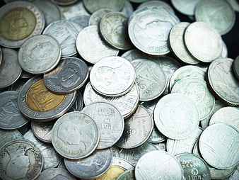 Close-up of Thai Baht coins in a pile