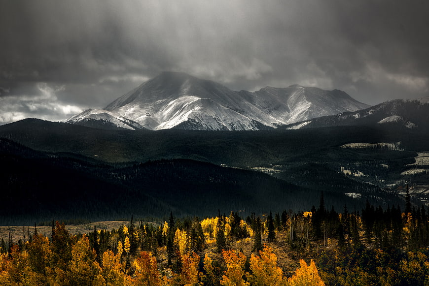Dramatic Autumn Mountain Landscape with Golden Aspen Trees