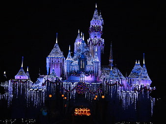 Disneyland Sleeping Beauty Castle Christmas Lights Night View