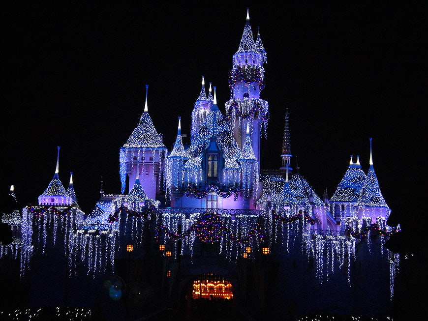 Disneyland Sleeping Beauty Castle Christmas Lights Night View