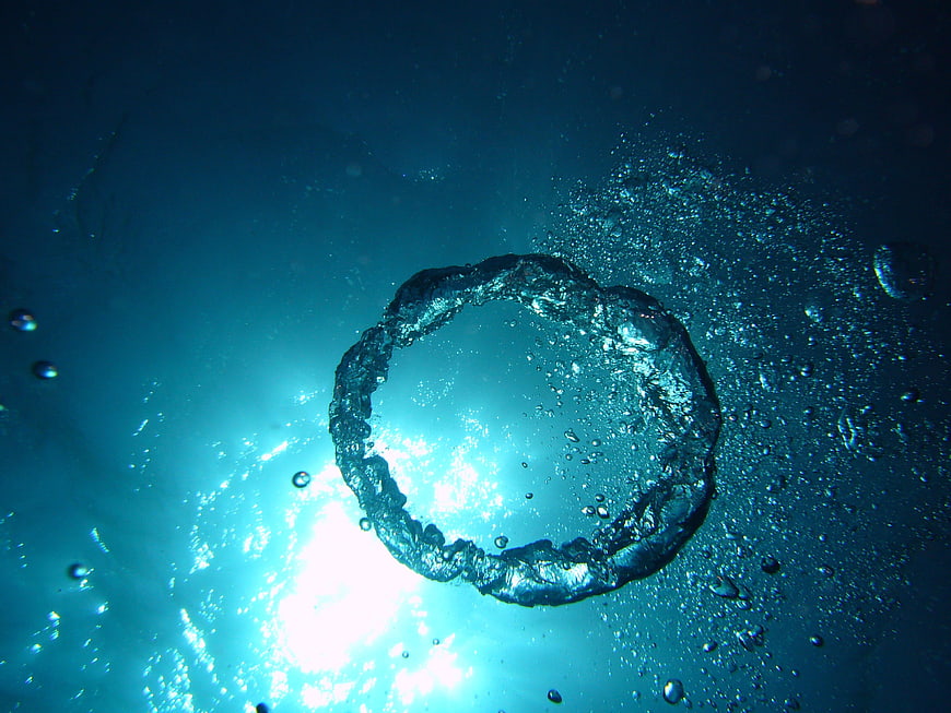 Underwater Air Ring Bubble Circle in Blue Water