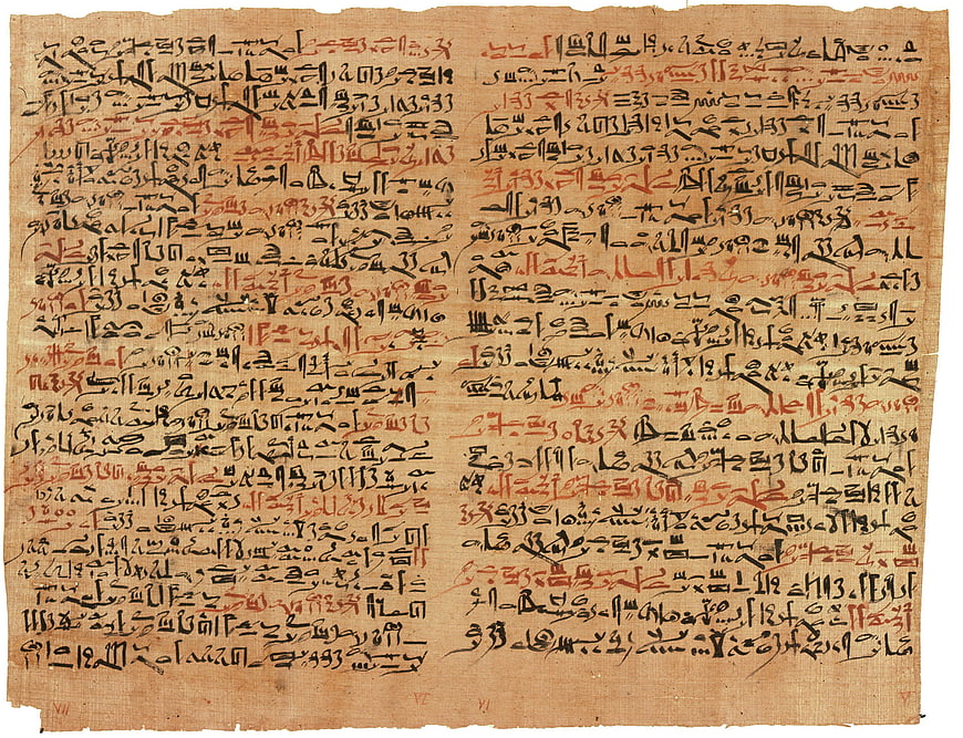 Ancient Egyptian Papyrus Scroll with Hieroglyphic Text