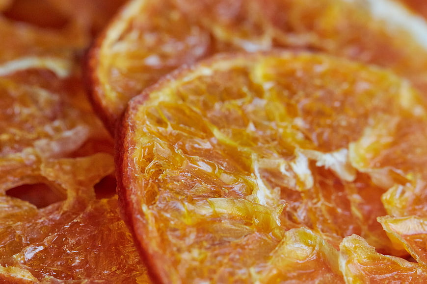 Close-up of dried orange slices with rich texture