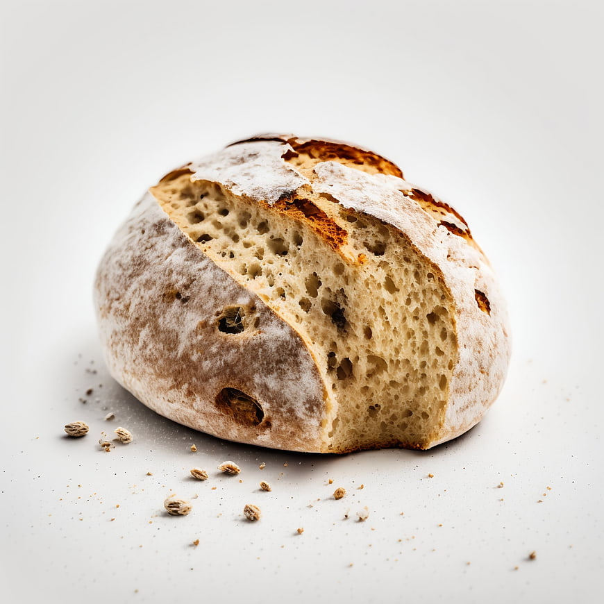 Artisan Sourdough Bread Loaf with Crusty Crumb on White Background