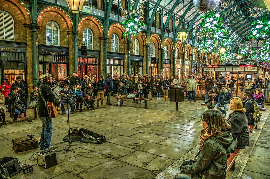 Street musician performing at Covent Garden market in London