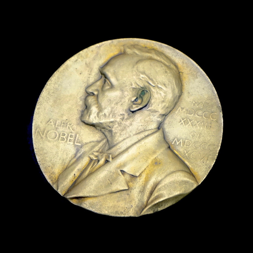 Close-up of Nobel Prize Medal with Alfred Nobel Portrait