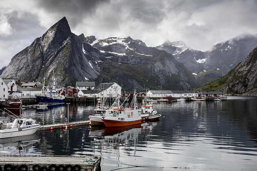 Fishing boats in Reine harbor, Lofoten Islands, Norway
