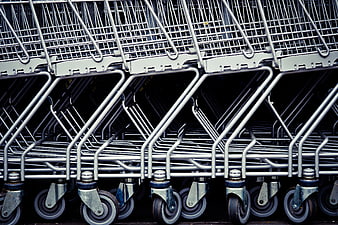 Row of Nested Metal Shopping Carts