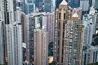 Aerial View of Dense High-Rise Residential Buildings in Hong Kong