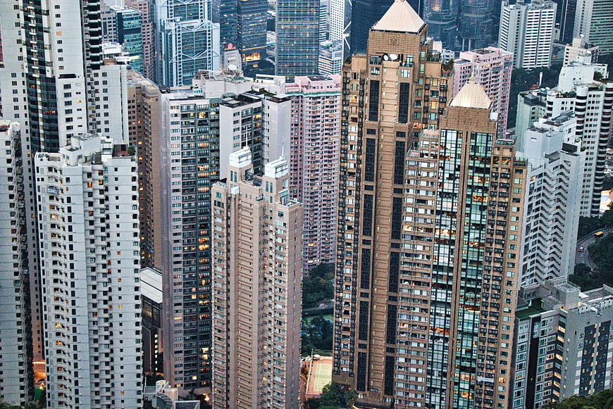 Aerial View of Dense High-Rise Residential Buildings in Hong Kong
