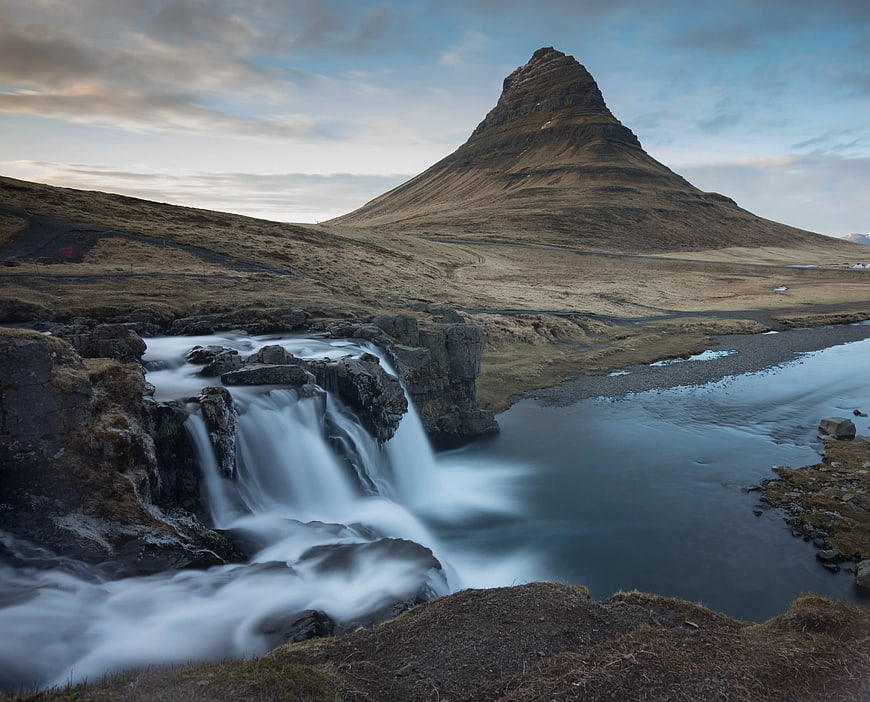 Kirkjufell Mountain and Waterfall in Iceland Landscape
