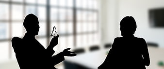 Silhouette of two business people talking in office