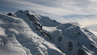 Snow-covered Mont Blanc mountain peaks with glacier