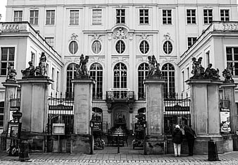 Black and white photo of Coselpalais architecture in Dresden