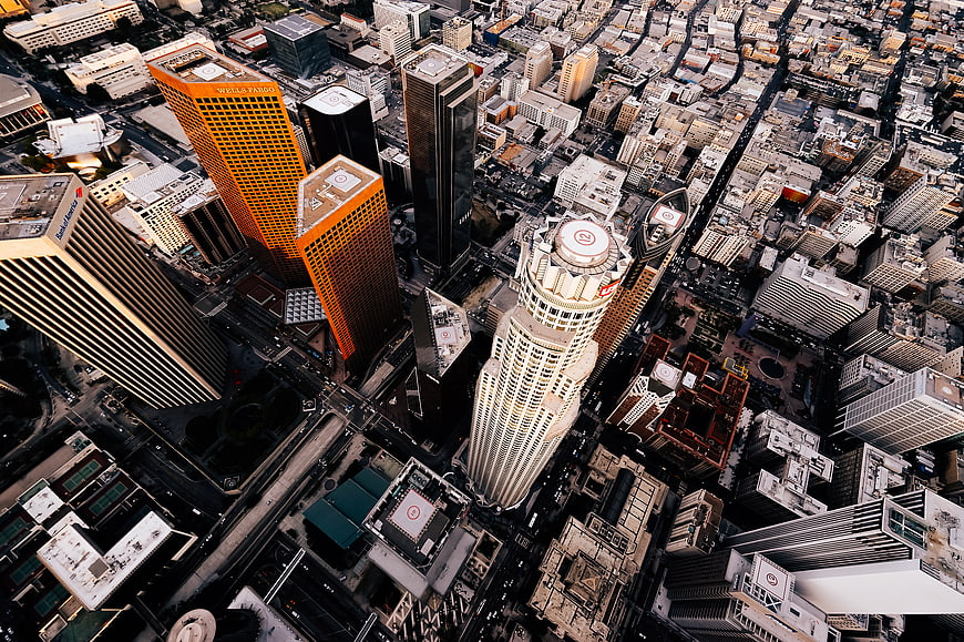 Aerial View of Chicago Downtown Skyscrapers and Rooftops