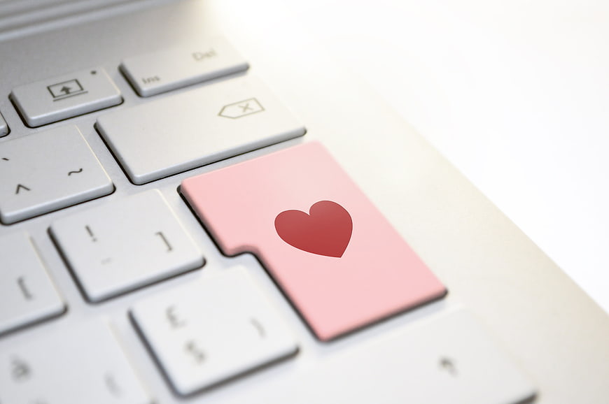 Pink Enter Key With Red Heart On White Laptop Keyboard
